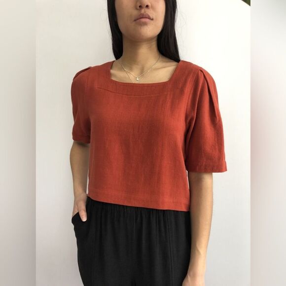 Eve Gravel Tops - Eve Gravel Cantoier Linen Blend Blouse in Rubis S